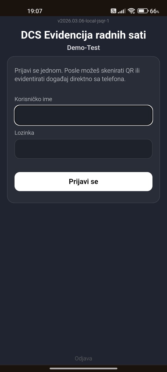 Prijava zaposlenog u mobilnu aplikaciju DCS Evidencija radnih sati