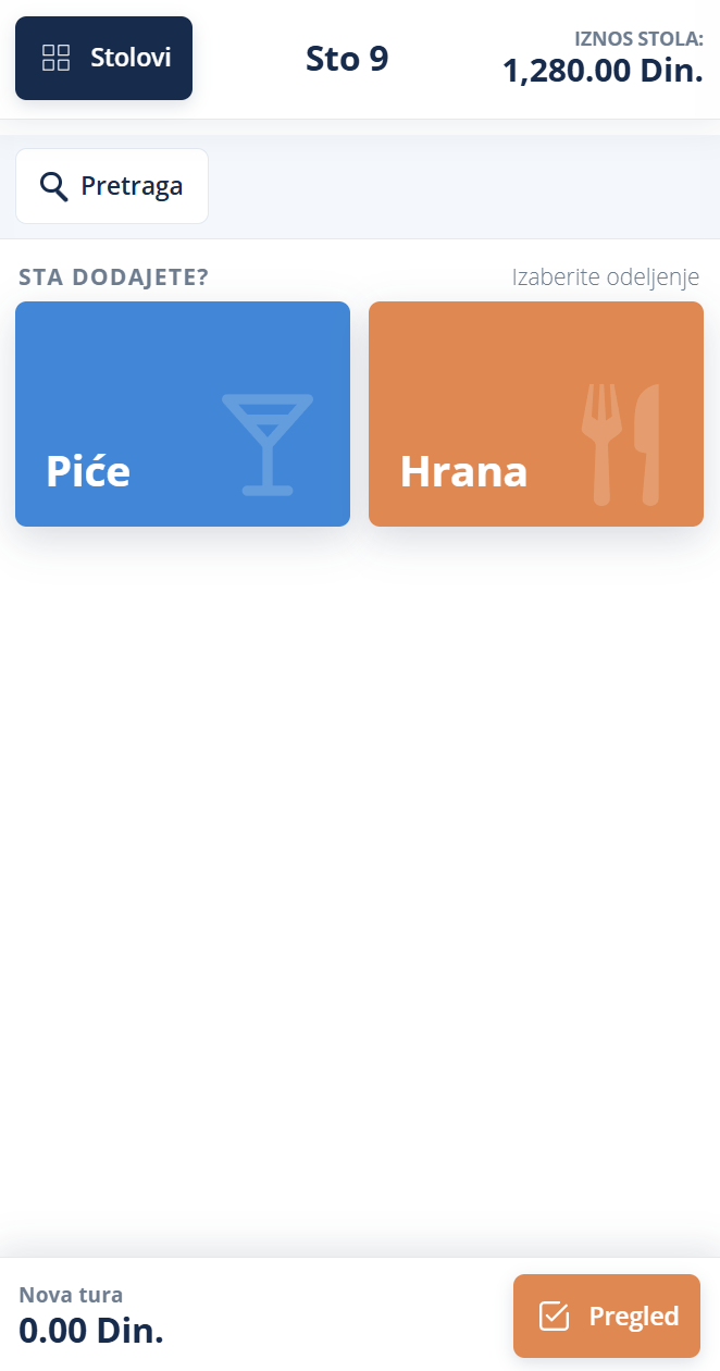 Izbor pića ili hrane za porudžbinu